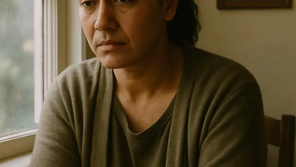 Woman sitting by a window in quiet reflection, representing grief, emotional neglect, and the experience of loving a parent who cannot love you back